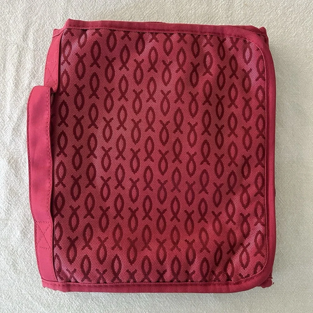 Bible Cover Burgundy Tri Fold With All Over Fish Design
